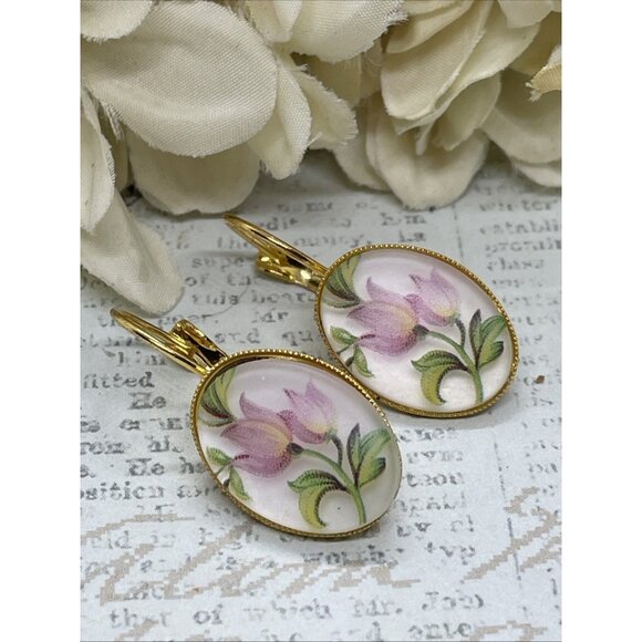 FANCY FOX BOUTIQUE Jewelry - Frosted Pink Tulip Gold Boutique Wire Earrings Wedding Bridal Gift Birthday Wife